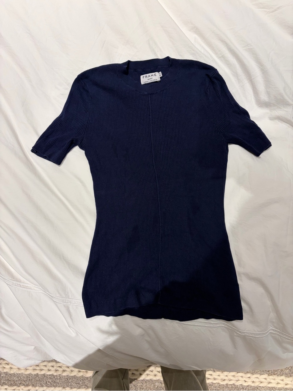 Frame Denim Navy Short-Sleeve Ribbed Knit Top